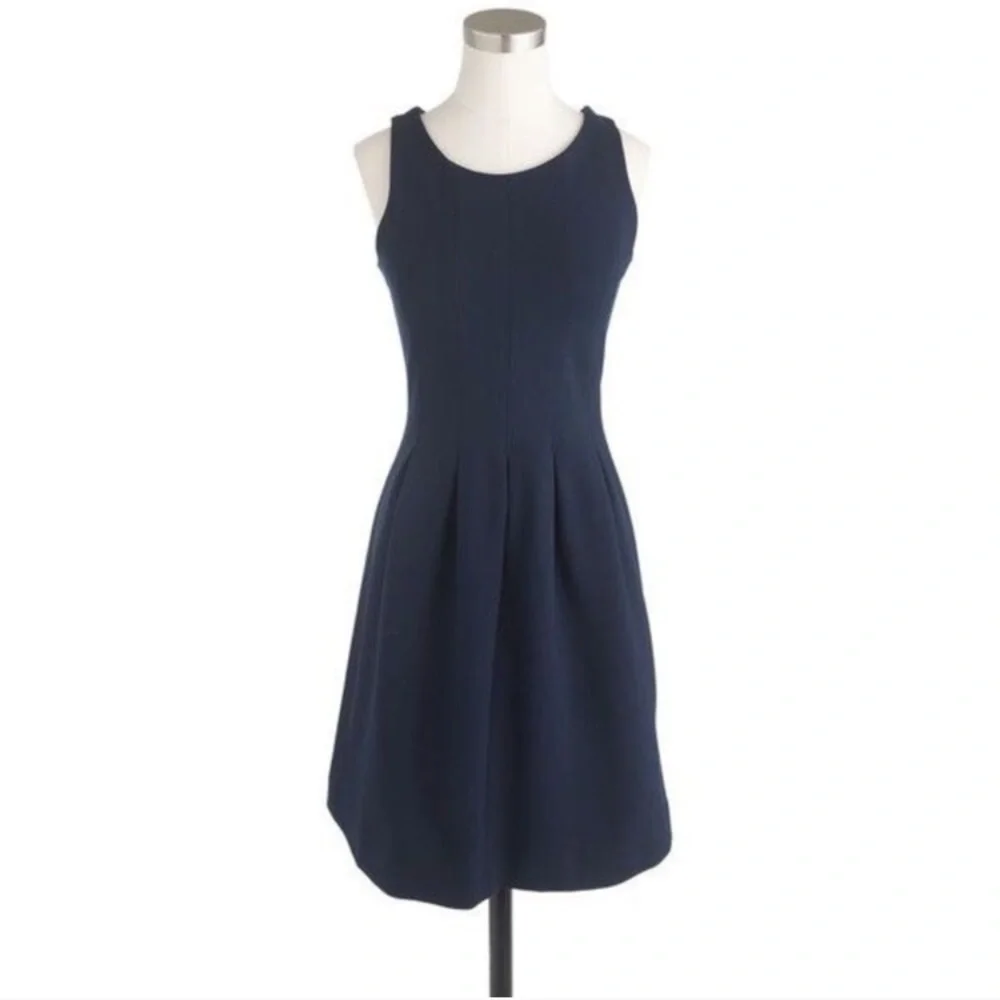 Navy j crew pleated flare navy blue dress